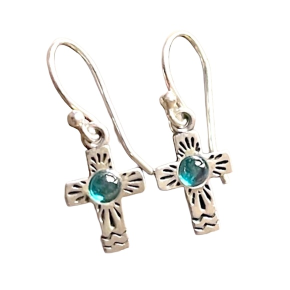 Silpada Jewelry - Silpada Vintage RARE Petite 
Sterling Silver Blue Stone 
Faith Cross Earrings